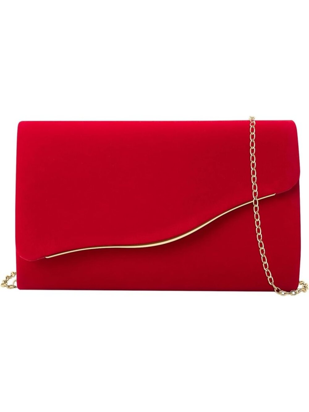 Women's Red Faux Suede Detachable Chain Strap Magnetic Evening Handbags